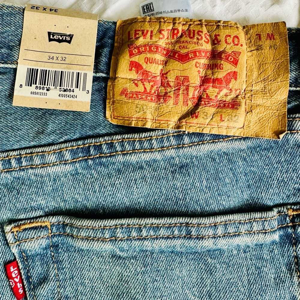 Levi’s 501 The Ben Stretch Medium Wash Button Fly Straight Leg Blue Jeans - Picture 4 of 12